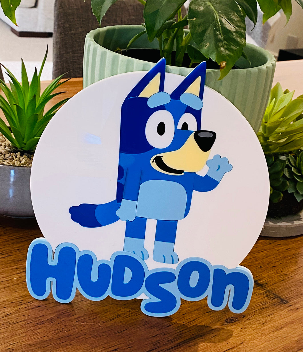 Blue dog name plaque