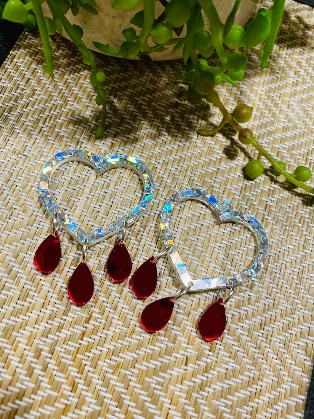 Silver heart tear drop