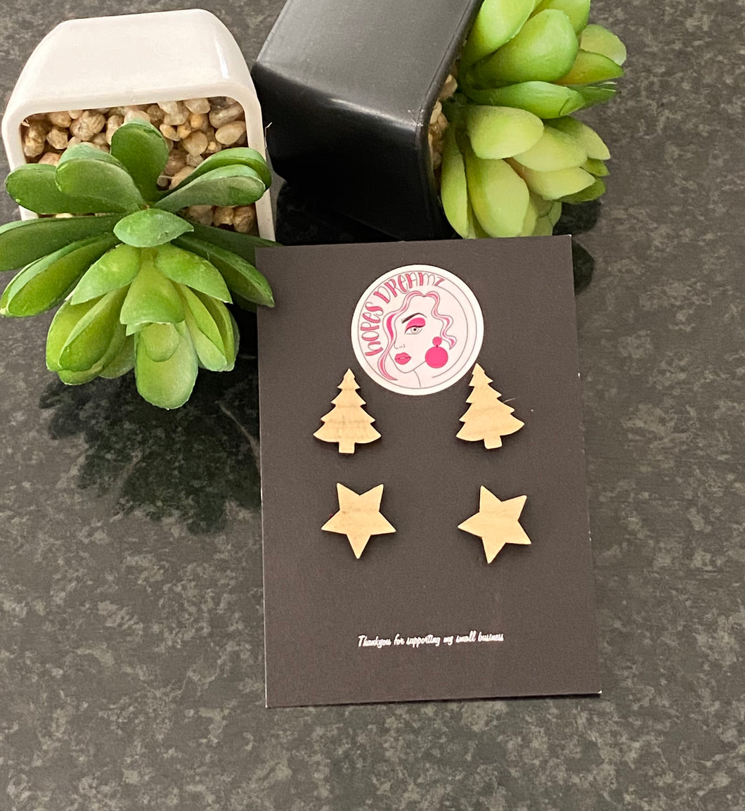 Wooden tree & star stud
