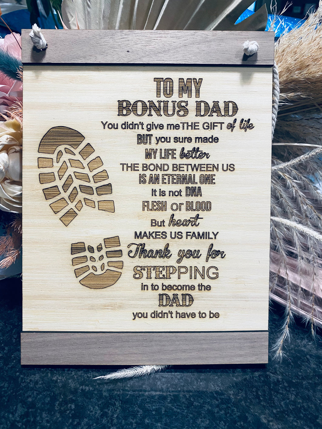 Stepped up dad plaque