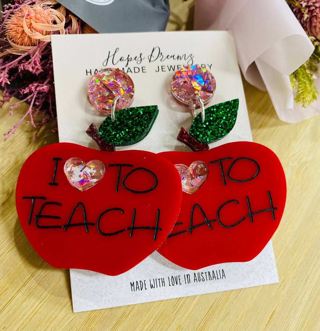 Teach apple earrings