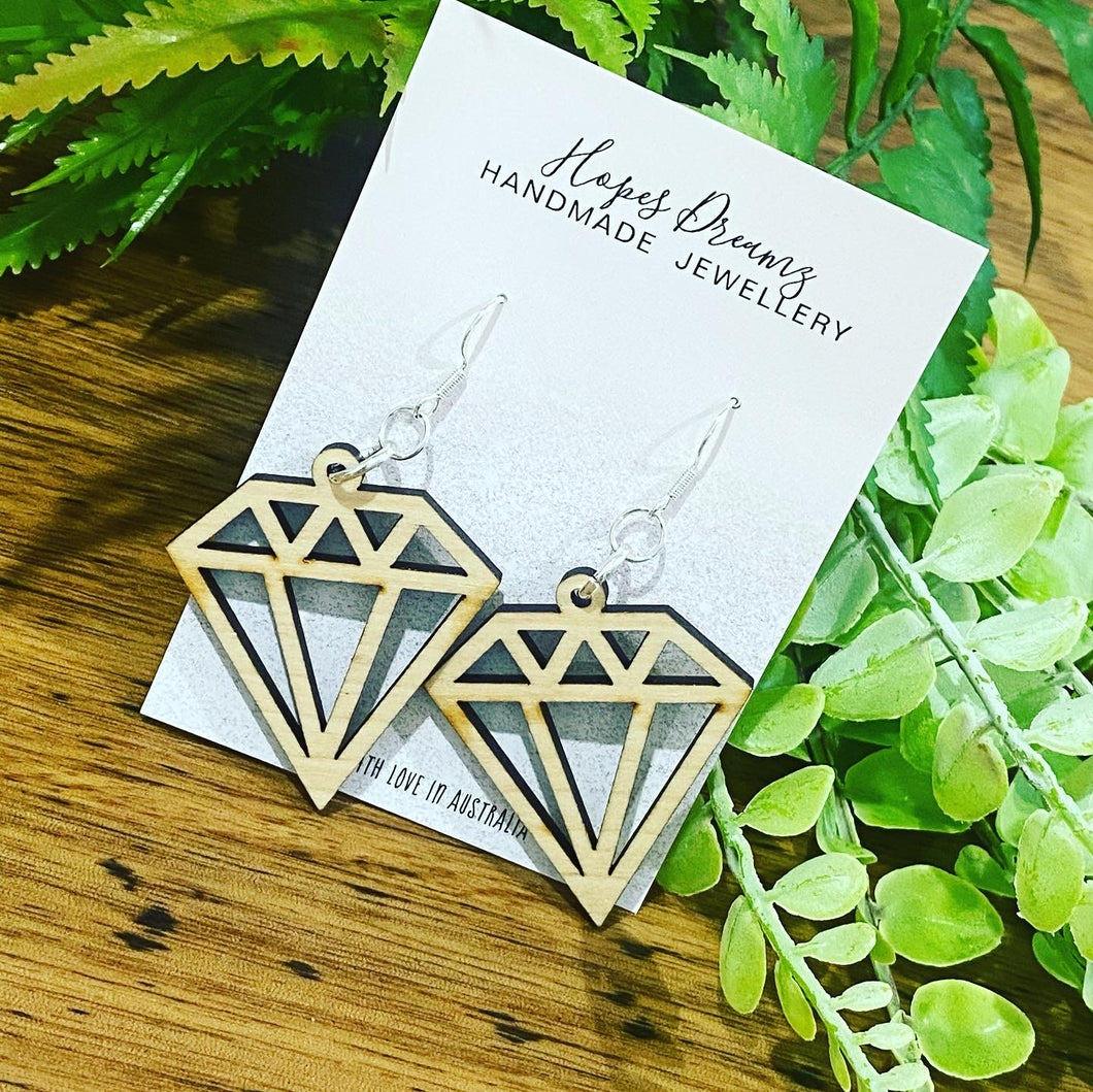Wooden diamond dangles