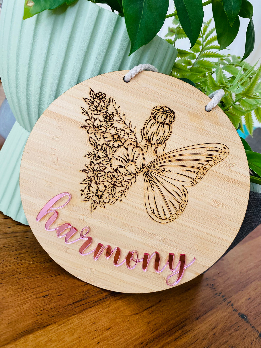 Butterfly floral name plaque