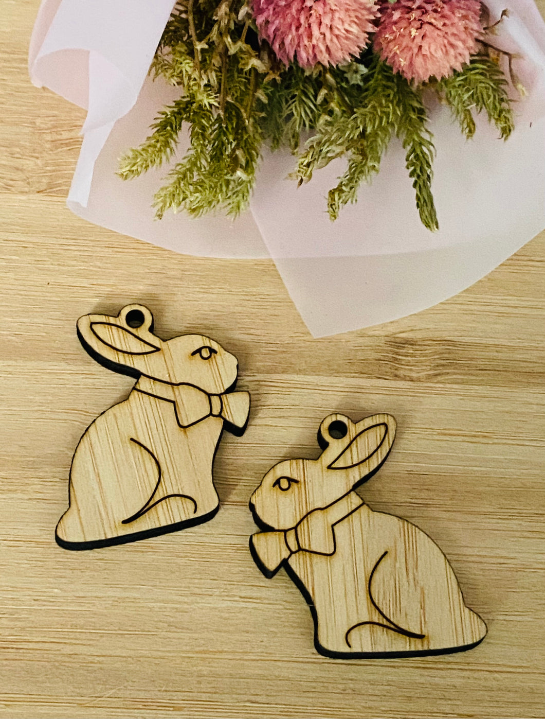 Wooden bunny  with bow tie
